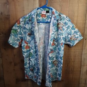 Men's Marvel Avengers Hawaiian Tropical Button Down Shirt White/turquoise Sz M